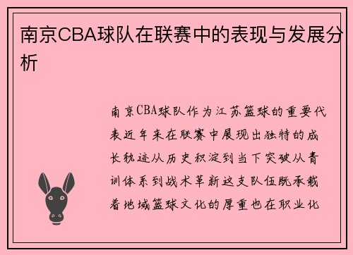 南京CBA球队在联赛中的表现与发展分析